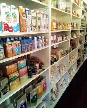 Vegetable milk alternative, legumes, jar bean, lentils and other ready to eat, flours, cereals at EasyGreen Vegan Foodstore & Snack bar in Porto