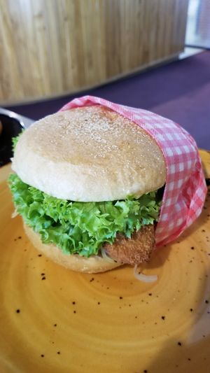 The vegan Not Chicken burger ~ It was very good! at Central Cafe and Grill in Geraldine