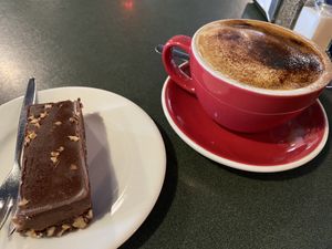 Vegan dessert and cappuccino  at Central Cafe and Grill in Geraldine