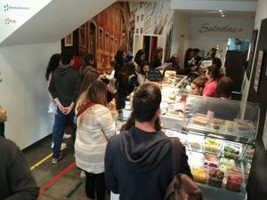 Lining up for food!  at Saladas+ in Aveiro