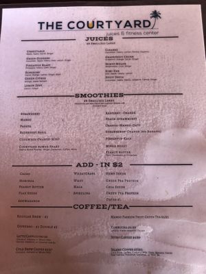 Menu at The Courtyard Juice and Fitness Center in St Croix