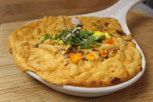 Vegan & Gluten Free Smoked "Bacon" Mac N Cheese. So Delicious! at The Blaq Square in Valencia