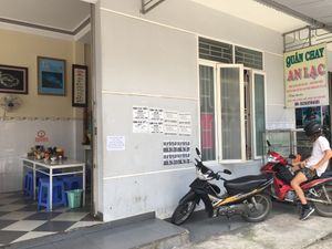 Front of shop, on the corner at An Lac in Kon Tum