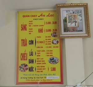 Menu at An Lac in Kon Tum