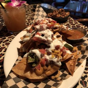 Northwest Nachos w/ Spiced Jackfruit and Drake Drank at No Bones Beach Club in Portland