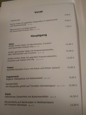 Speisekarte Seite 1 Stand Februar 2019 at Zellers Restaurant in Freising