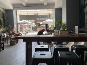 Eating area at Meraki Cafe in Volos