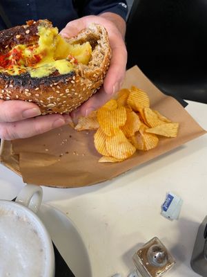 Vegan souvlaki “bagel” at Meraki Cafe in Volos
