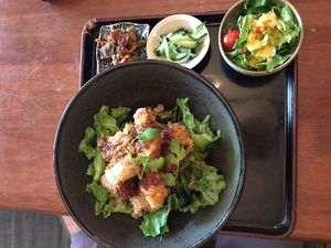 Cutlet rice bowl  at Natural Food Village in Kyoto