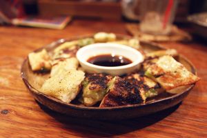 Vegan chijimi at Natural Food Village in Kyoto