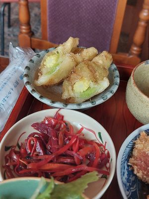 Young corn tempura at Natural Food Village in Kyoto