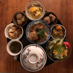 Dinner set menu at Natural Food Village in Kyoto