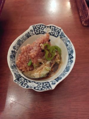 Crunchy rice with creamy soup at Natural Food Village in Kyoto