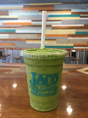 Spinach Coolata smoothie! ( fresh spinach, pineapple, banana, chia, coconut  shavings and agave! ) at Jaco Juice and Taco Bar in West Chester