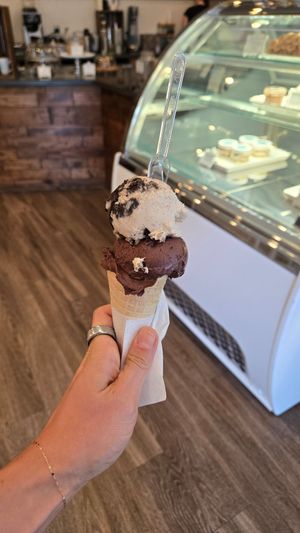Dark chocolate candied orange and peanut butter Oreo smash. at Gemelli Gelato in West Chester