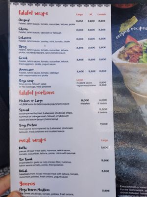 Menu at Falafel Taste Middle East in Thessaloniki