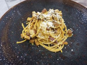 Vegan carbonara at Al Lampione in Gorizia