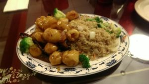 General Tso's tofu with vegetarian fried rice (does not have egg) at New Chinatown in Birmingham
