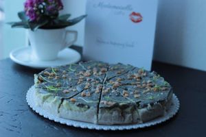 Raw matcha-poppy seed cake at Bezcukrárna in Brno