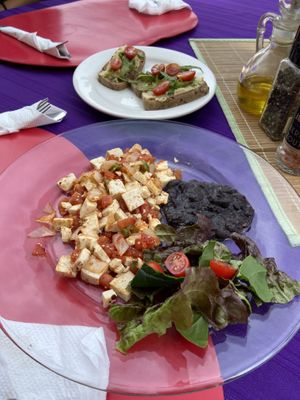 Scrambled tofu and toasts  at Organic Love in Cruz De Huanacaxtle
