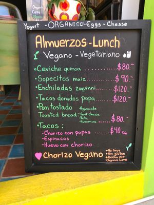 The day’s menu at Organic Love in Cruz De Huanacaxtle