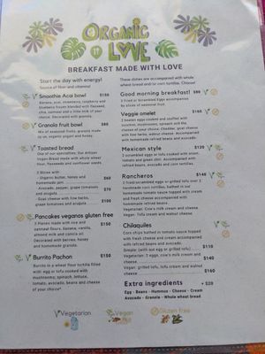 Menu at Organic Love in Cruz De Huanacaxtle