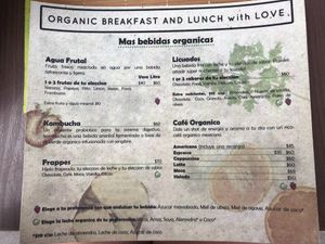 Menu - bebidas/drinks at Organic Love in Cruz De Huanacaxtle