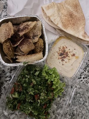Menu 3 falafel hummus tabouleh and pita  at Falafel Koy in Istanbul