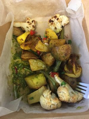 Yukon potatoes, roasted veggies, and chimichuri sauce at Common Ground Community Kitchen in Evansville
