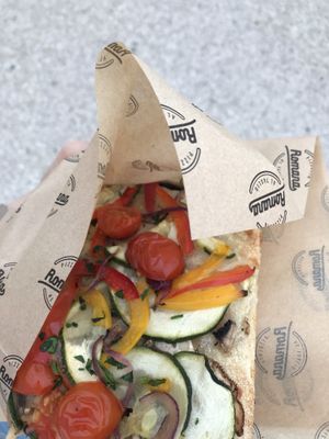 Pizza with fresh vegetables  at Romana Pizza in Lisbon