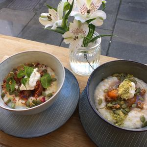Baked orange fig porridge and Rosemary apricot porridge  at Brochan in Edinburgh