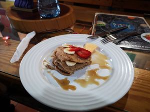 Hot cakes made with soy milk at Greentime Alimentos in Palenque