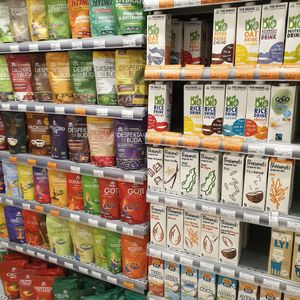 Protein powder and vegan milk selection at Celeiro - Via Catarina in Porto