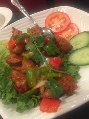 fried sweet and sour mock chicken was very flavorful not greasy or oily just perfection  at Golden Bamboo in San Jose