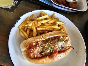 Garlic bread meatball sub - super light and delicious! at Netherworld in Fortitude Valley