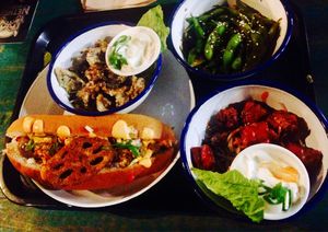 Hot dog and other vegan treats  at Netherworld in Fortitude Valley