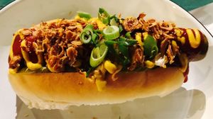 Brat hot dog  at Netherworld in Fortitude Valley