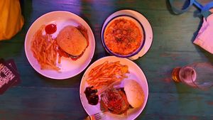 Eggplant katsu, mushroom burger, and udon Mac and cheez at Netherworld in Fortitude Valley