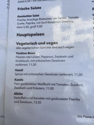 Veggie is always vegan on this menu  at Savanna in Frankfurt
