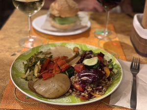Lentil flour protein & fresh veggies at JustVeggie in Siracusa