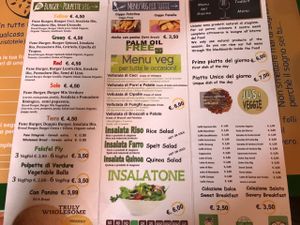 the menu at JustVeggie in Siracusa