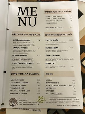 menú  at JustVeggie in Siracusa