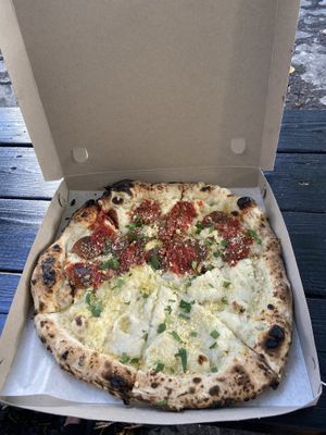 White pizza ... half with pepperoni & dollops of marinara  at Floralia in Honolulu