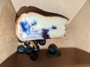 Side-view of the blueberry cheesecake at Floralia in Honolulu