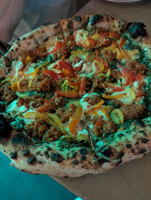 Pesto Royale (managed to get a full shot of this one while everyone was munching on the other two pizzas, which came out first) at Floralia in Honolulu