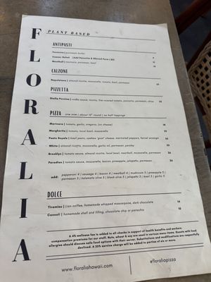 Menu   at Floralia in Honolulu