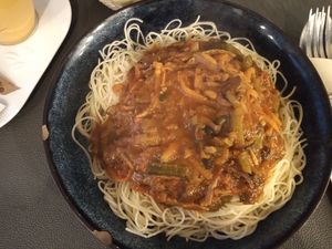 Vegan spaghetti bolognaise at Le Touquet in Oostende