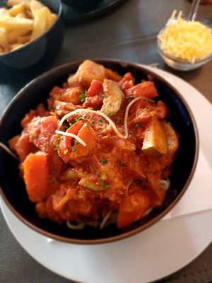 Vegan spaghetti bolognaise at Le Touquet in Oostende