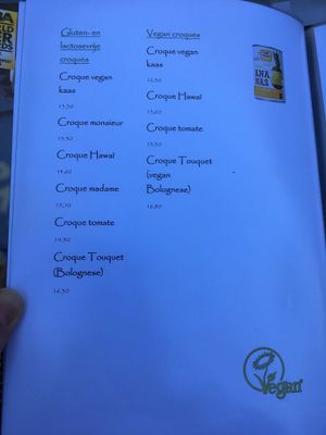 Menu with vegan croques at Le Touquet in Oostende