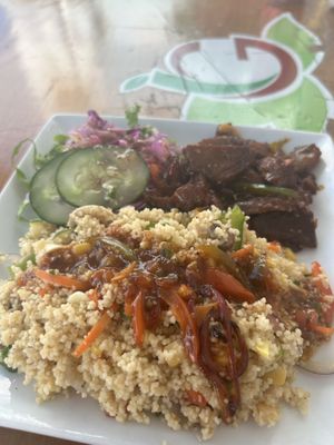 Couscous and seitan  at Irie Gardens in Philipsburg